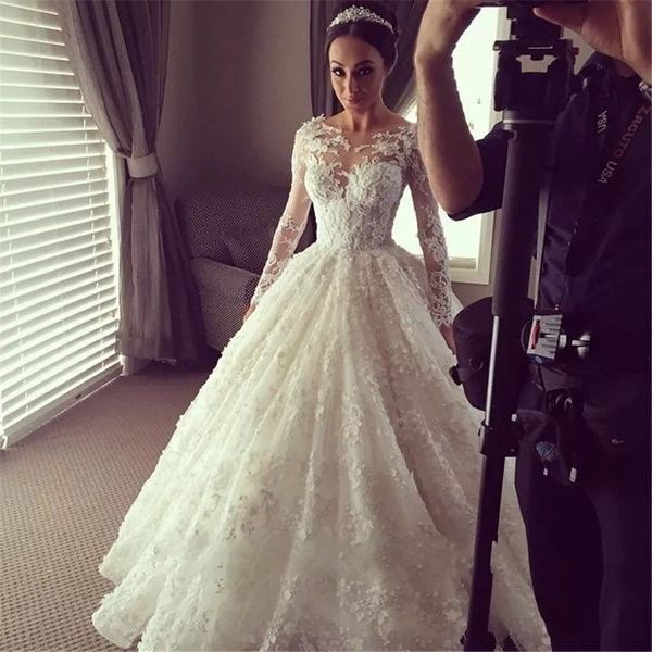 indian bridal wear wedding dresses sheer necline long sleeves puff a line illusion back beautiful bridal gowns, White
indian bridal wear wedding dresses sheer necline long sleeves puff a line illusion back beautiful bridal gowns, White