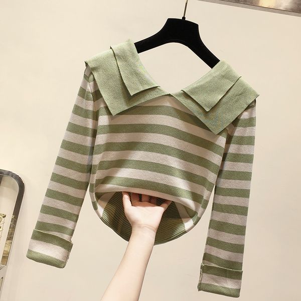 2020 new spring autumn lapel long sleeve women's korean version sweaters striped loose sweater pullover jumper, White;black
2020 new spring autumn lapel long sleeve women's korean version sweaters striped loose sweater pullover jumper, White;black