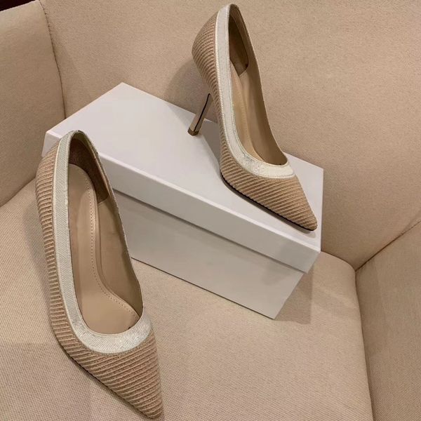 fashion designer women's high heels 9.5cm naked leather pointed high heels knitted dress shoes, Black
fashion designer women's high heels 9.5cm naked leather pointed high heels knitted dress shoes, Black