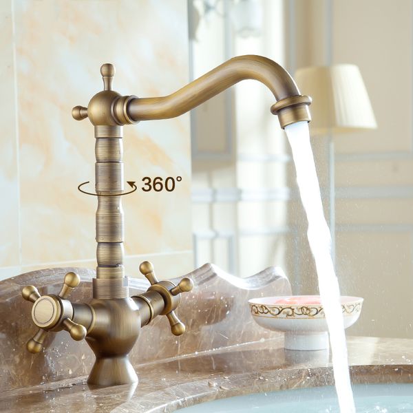 

basin faucets antique bronze brass bathroom sink faucet 360 degree swivel dual handle kitchen washbasin mixer taps wc taps