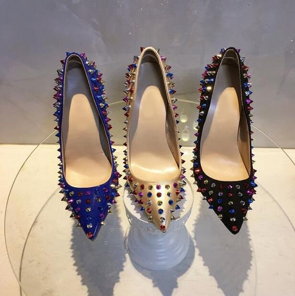 2020 brand shoes women pumps high heel rivet pointed toe fine heel lady wedding shoes bottom for the red fashion party +logo, Black
2020 brand shoes women pumps high heel rivet pointed toe fine heel lady wedding shoes bottom for the red fashion party +logo, Black