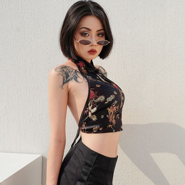 2020 summer cross-border style, back sleeveless neck hanging, dragon embroidery chinese style small vest women, White
2020 summer cross-border style, back sleeveless neck hanging, dragon embroidery chinese style small vest women, White