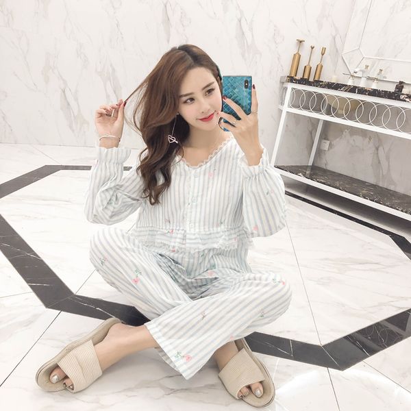 breastfeeding woman pajamas 100% cotton gauze pijama mujer pregnant women post-natal breastfeeding pajama set maternity pyjamas, Blue;gray
breastfeeding woman pajamas 100% cotton gauze pijama mujer pregnant women post-natal breastfeeding pajama set maternity pyjamas, Blue;gray