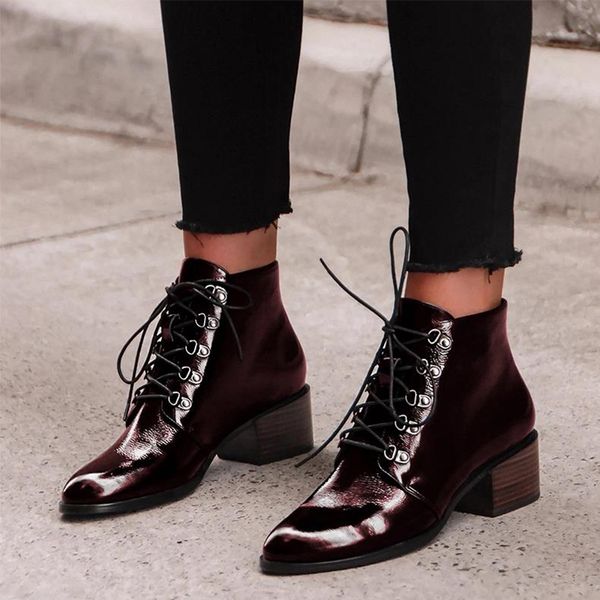 women's autumn lace up ankle boots ladies pu leather boots female square heels pointed toe fashion woman shoes, Black
women's autumn lace up ankle boots ladies pu leather boots female square heels pointed toe fashion woman shoes, Black