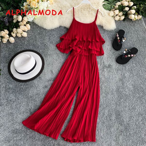 alphalmoda 2019 плиссированные взъерошенные слинг топ + широкие брюки женщины 2шт праздник случайные наборы сплошной цвет женщины свободные, White 
alphalmoda 2019 плиссированные взъерошенные слинг топ + широкие брюки женщины 2шт праздник случайные наборы сплошной цвет женщины свободные, White