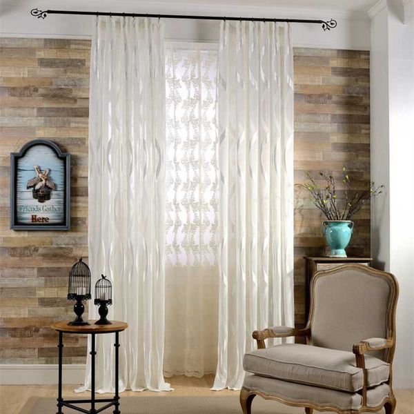 european upscale jacquard tulle curtains for living room white striped pattern polyester voile sheer curtains for bedroom window