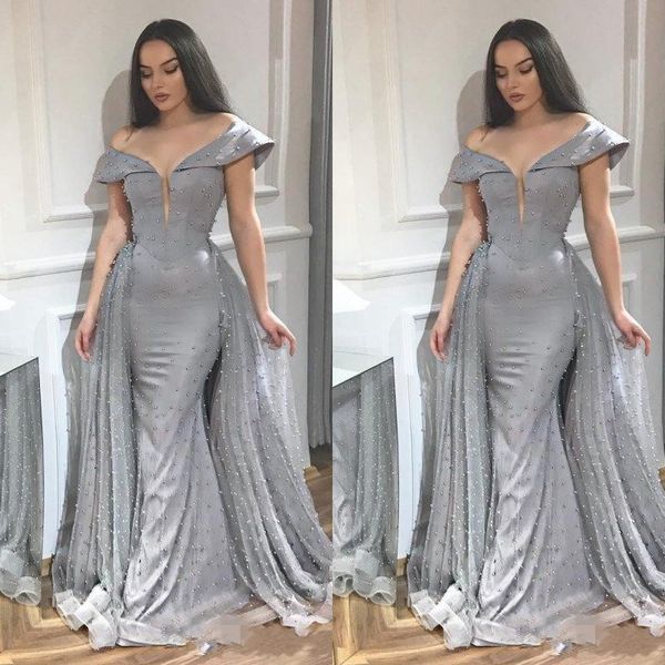abiye gray pearls long mermaid evening dresses with detachable train off shoulder 2 pieces prom gowns lace up robe de soiree, Black;red
abiye gray pearls long mermaid evening dresses with detachable train off shoulder 2 pieces prom gowns lace up robe de soiree, Black;red