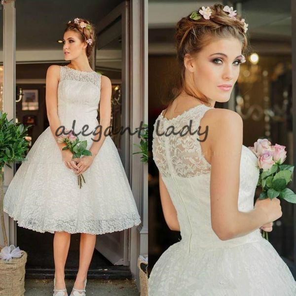 2019 Vintage Tea Length Short Lace Wedding Dresses Sleeveless Boat Neck A-line Women Informal Outdoor Reception Gowns 1950s Bridal Gown
2019 Vintage Tea Length Short Lace Wedding Dresses Sleeveless Boat Neck A-line Women Informal Outdoor Reception Gowns 1950s Bridal Gown