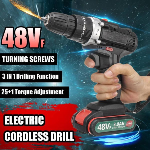 3 in 1 48vf cordless electric screwdriver 2-speed impact drill 25+1 torque tool rechargeable battery electric drill diy tools
3 in 1 48vf cordless electric screwdriver 2-speed impact drill 25+1 torque tool rechargeable battery electric drill diy tools