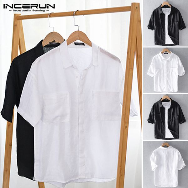 2020 summer men solid color shirts short sleeve turn down collar shirts casual buttons up basic blouse chic henley incerun, White;black
2020 summer men solid color shirts short sleeve turn down collar shirts casual buttons up basic blouse chic henley incerun, White;black