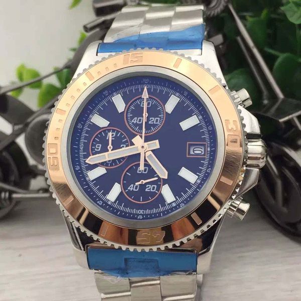 functional superocean chronograph ii 44mm quartz mens watches orange circle wrist watch rotatable stainless steel bezel with a gold ring, Slivery;brown
functional superocean chronograph ii 44mm quartz mens watches orange circle wrist watch rotatable stainless steel bezel with a gold ring, Slivery;brown