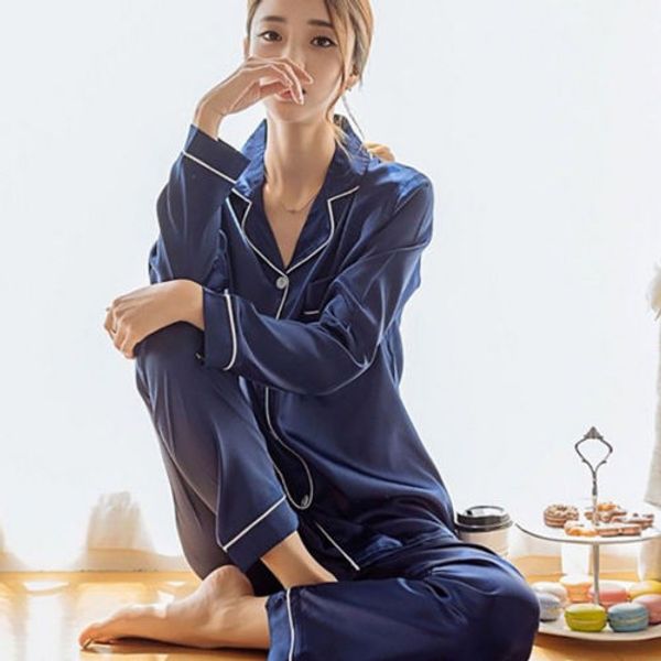 women lady silk satin pajamas set suit fashion sets long sleeve button down sleepwear pajamas sets new, Blue;gray
women lady silk satin pajamas set suit fashion sets long sleeve button down sleepwear pajamas sets new, Blue;gray