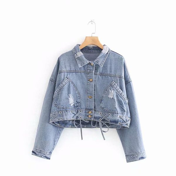 2019 autumn denim jacket pocket casual jeans jacket women lace up hole single-breasted coat women, Black;brown
2019 autumn denim jacket pocket casual jeans jacket women lace up hole single-breasted coat women, Black;brown