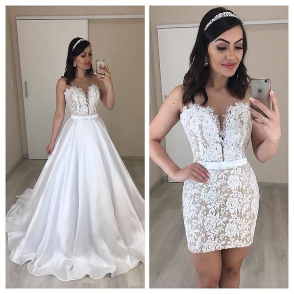 two pieces wedding dresses satin skirt see though back mordern country bridal wedding gowns detachable skirt wedding wear, White
two pieces wedding dresses satin skirt see though back mordern country bridal wedding gowns detachable skirt wedding wear, White