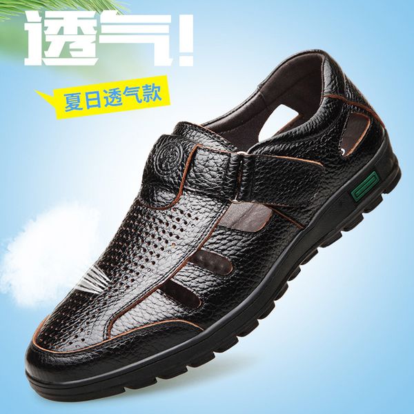 summer men's leather sandals porous breathable hollow out shoe full-grain leather casual dad shoes, Black
summer men's leather sandals porous breathable hollow out shoe full-grain leather casual dad shoes, Black