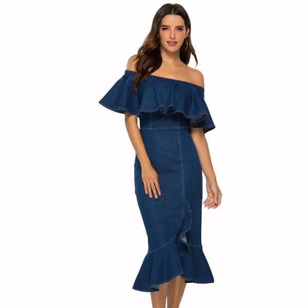 off shoulder denim slim dress 2020 spring fashion knee length slash neck zippers ruffles tunic club bodycon party dress, Black;gray
off shoulder denim slim dress 2020 spring fashion knee length slash neck zippers ruffles tunic club bodycon party dress, Black;gray