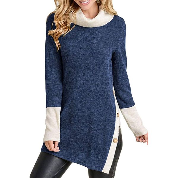 women sweater winter stylish long style wild pullovers personality buttons constrast color turtleneck split sweaters, White;black
women sweater winter stylish long style wild pullovers personality buttons constrast color turtleneck split sweaters, White;black