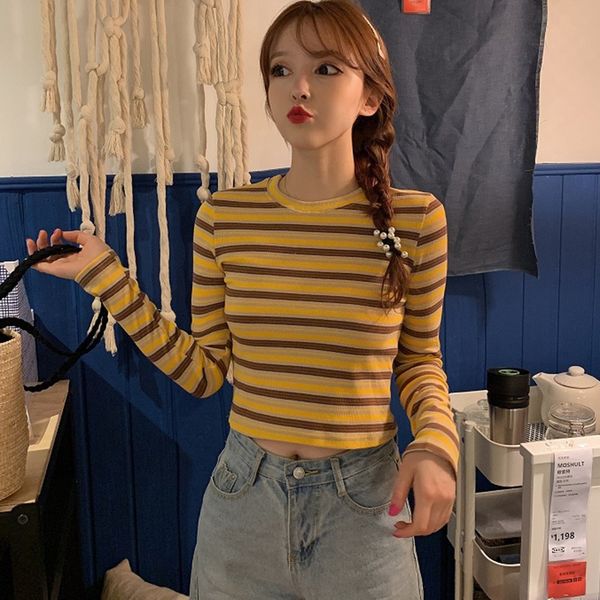 women autumn winter stripes print slim long sleeved round collar slim bottom knit sweater, White;black
women autumn winter stripes print slim long sleeved round collar slim bottom knit sweater, White;black
