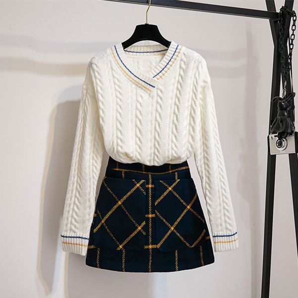 autumn new v-neck thread jacquard white sweater&plaid woolen mini skirts 2 piece set winter women outfits girls students sets, Gray
autumn new v-neck thread jacquard white sweater&plaid woolen mini skirts 2 piece set winter women outfits girls students sets, Gray
