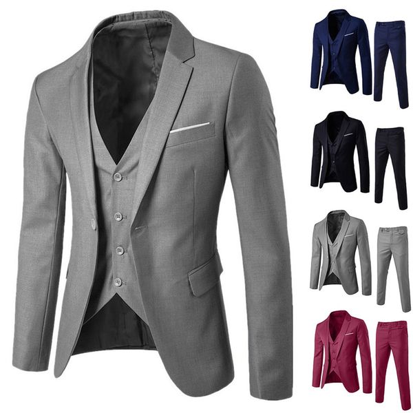 men's suit slim 3-piece suit blazer business wedding party jacket vest & pants, White;black
men's suit slim 3-piece suit blazer business wedding party jacket vest & pants, White;black