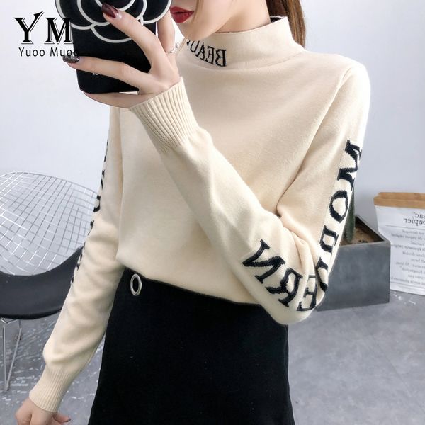 yuoomuoo letters long sleeve knitted sweater women 2019 new good quality thick winter for women casual turtleneck pullover, White;black
yuoomuoo letters long sleeve knitted sweater women 2019 new good quality thick winter for women casual turtleneck pullover, White;black