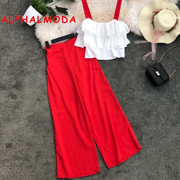 alphalmoda 2019 summer women's sling trousers 2pcs sets ruffled sling + wide-leg pants women's casual suits, White
alphalmoda 2019 summer women's sling trousers 2pcs sets ruffled sling + wide-leg pants women's casual suits, White