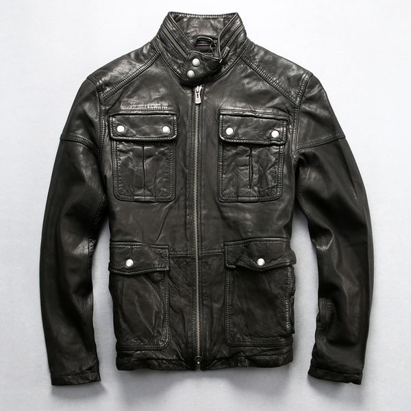genuine collar 2020 men stand slim fit sheepskin jacket with pockets militaly style leather coat male, Black
genuine collar 2020 men stand slim fit sheepskin jacket with pockets militaly style leather coat male, Black