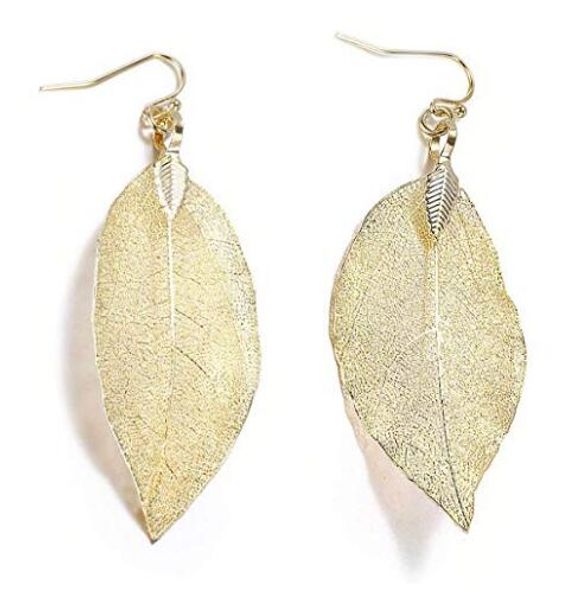 

natural leaf earrings lightweight filigree long drop dangle earrings gifts for women girls 3 styles ing, Golden