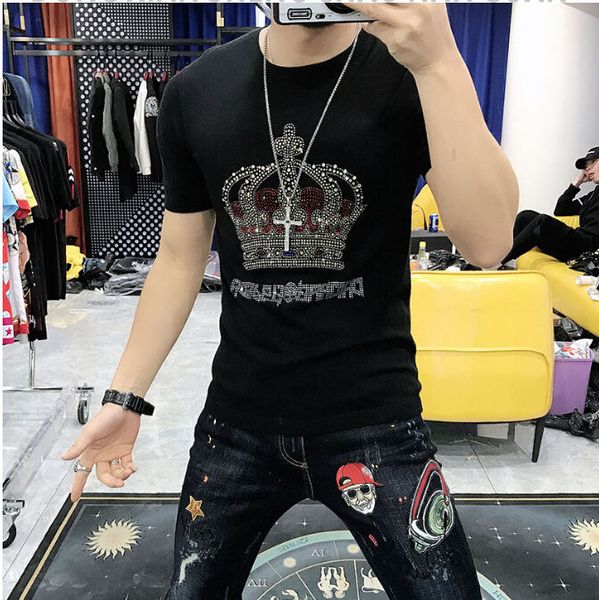 new 2020 design drilling t-shirt men's black cotton short tshirt rhinestone tees shirt male shining lights, White;black
new 2020 design drilling t-shirt men's black cotton short tshirt rhinestone tees shirt male shining lights, White;black