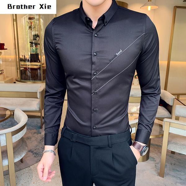 autumn dress shirt men's slim fashion embroidery solid color business casual shirt man streetwear british wind long sleeve, White;black
autumn dress shirt men's slim fashion embroidery solid color business casual shirt man streetwear british wind long sleeve, White;black