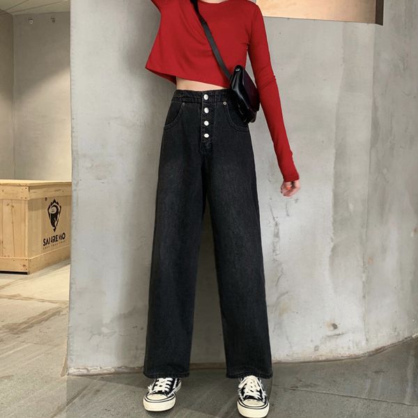p shoot 2019 women's dress autumn casual loose-fit black wide-leg loose cowboy trousers women's, Blue 
p shoot 2019 women's dress autumn casual loose-fit black wide-leg loose cowboy trousers women's, Blue