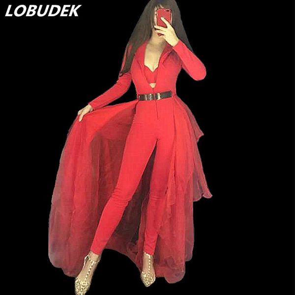 red white v-neck long sleeve jumpsuit with tail yarn valentine's day women singer host stage costume party show dance outfits, Black;white
red white v-neck long sleeve jumpsuit with tail yarn valentine's day women singer host stage costume party show dance outfits, Black;white