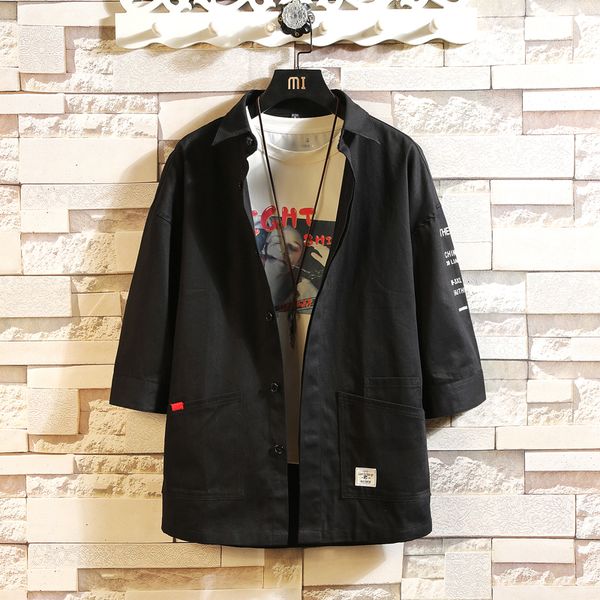 men's fashion shirt stripes patchwork casual wear three quarter-sleeved shirt, White;black
men's fashion shirt stripes patchwork casual wear three quarter-sleeved shirt, White;black