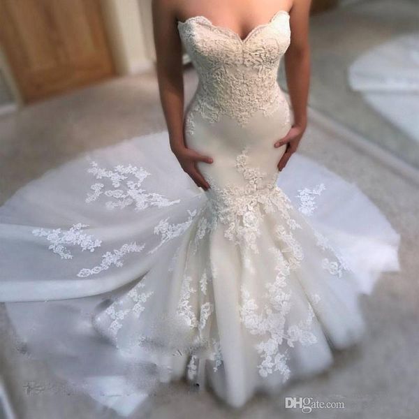 vintage sweetheart mermaid wedding dresses 2019 elegant lace appliques sweep train wedding gowns zipper back tulle bohemia bridal gowns, White
vintage sweetheart mermaid wedding dresses 2019 elegant lace appliques sweep train wedding gowns zipper back tulle bohemia bridal gowns, White
