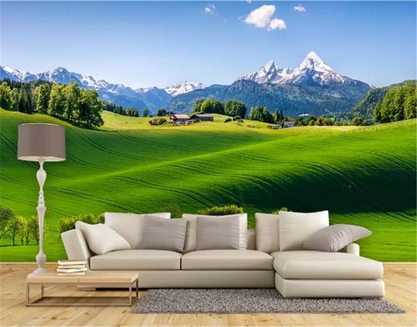 ползоваелкие mural обои 3d вежий зеленй елкий пейзаж гоина палн она