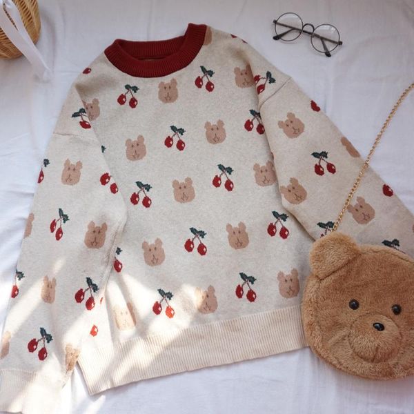 women soft sister japanese childlike lovely cherry little bear loose sweater student college style shin harajuku loose beautiful, White;black
women soft sister japanese childlike lovely cherry little bear loose sweater student college style shin harajuku loose beautiful, White;black