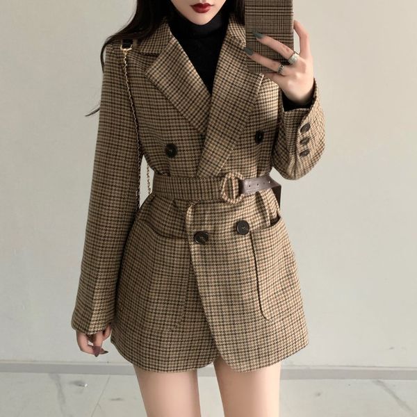 women's suits & blazers 2021 spring autumn sashes jackets notched outerwear england style vintage plaid blazer woolen coat, White;black
women's suits & blazers 2021 spring autumn sashes jackets notched outerwear england style vintage plaid blazer woolen coat, White;black