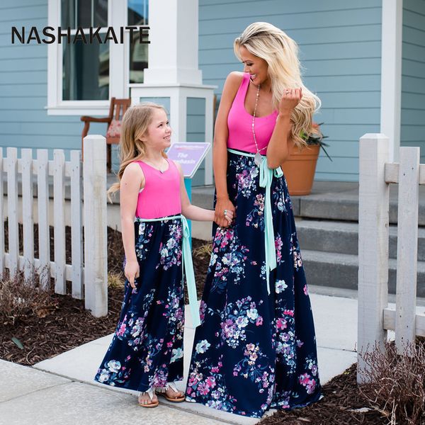 family matching clothes mother daughter dresses patchwork floral belt long dress mommy and me clothes vestido mae e filha, Blue
family matching clothes mother daughter dresses patchwork floral belt long dress mommy and me clothes vestido mae e filha, Blue