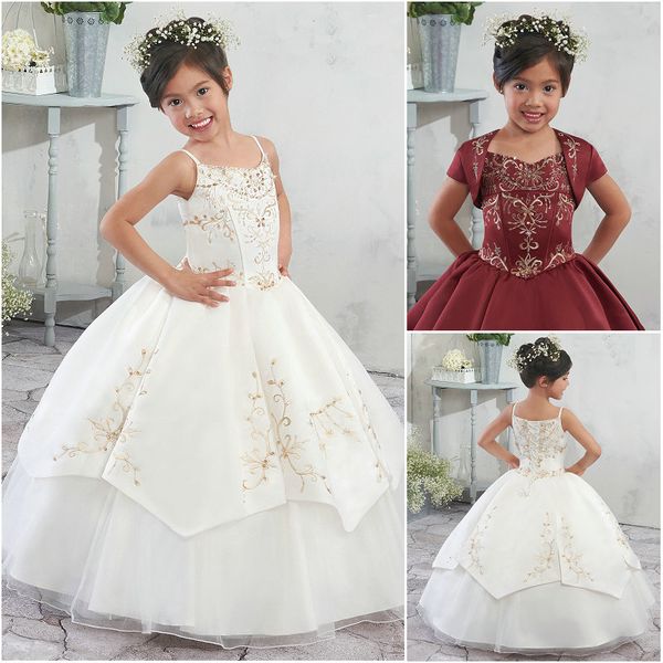 wholesale designer ivory flower girl ball gowns with bolero spaghetti straps lace up back gold embroidery girls party gowns mb9012, White;blue
wholesale designer ivory flower girl ball gowns with bolero spaghetti straps lace up back gold embroidery girls party gowns mb9012, White;blue