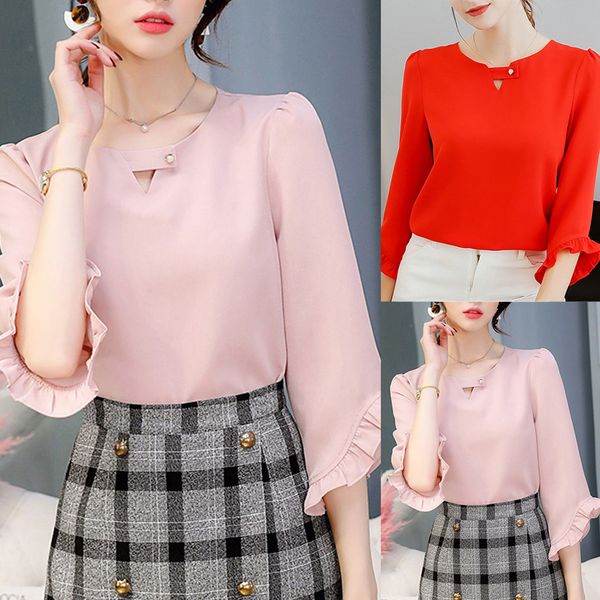 women 2019 summer tee shirt femme women summer work office o neck ruffles sleeve solid chiffon shirt camiseta mujer 40, White
women 2019 summer tee shirt femme women summer work office o neck ruffles sleeve solid chiffon shirt camiseta mujer 40, White