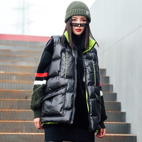 down jacket waistcoat women's long 2019 autumn and winter new style down coat loose cotton coat popular brand waistcoat, Black;white
down jacket waistcoat women's long 2019 autumn and winter new style down coat loose cotton coat popular brand waistcoat, Black;white