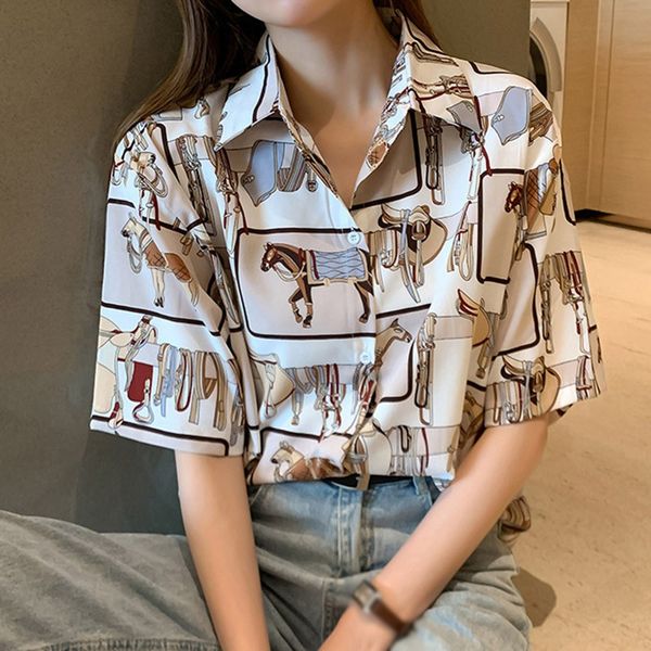 2020 retro chic мультфильм лошадь печати рубашка женщина свободные рубашки вскользь отворота сыпучие однобортные с коротким рукавом блузка, White
2020 retro chic мультфильм лошадь печати рубашка женщина свободные рубашки вскользь отворота сыпучие однобортные с коротким рукавом блузка, White