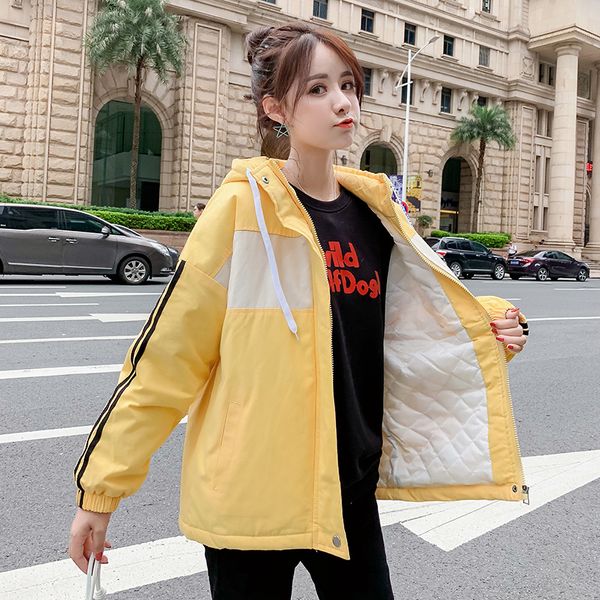 

1921 p shoot video. autumn and winter cotton-padded clothes students mixed colors thick warm cotton coat women's, Blue;black