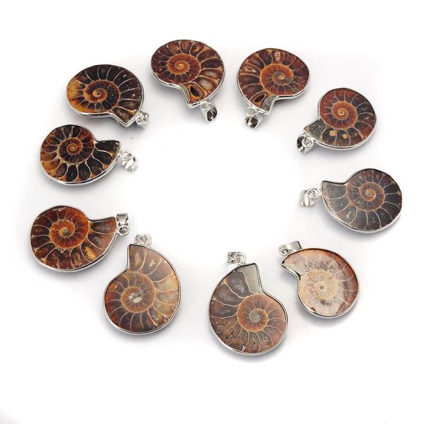 natural stone chrysanthemum fossil pendant silver plated bail men and women fashion jewelry popular minimalist style