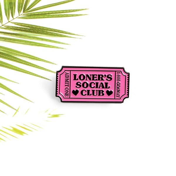 

pink movie ticket enamel pin admit one loner's club brooch clothes backpack lapel pins buckle custom badge gift for friends, Gray