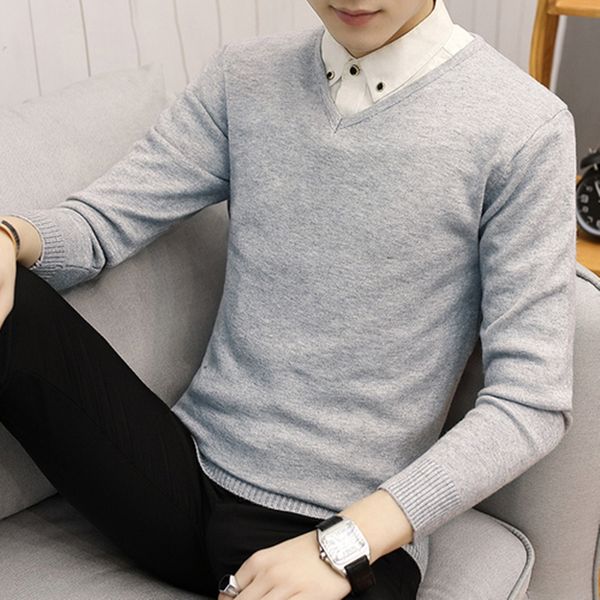 2019 brand clothing men slim shirt collar knit sweaters/male set head fashion sweaters fake two piece, White;black
2019 brand clothing men slim shirt collar knit sweaters/male set head fashion sweaters fake two piece, White;black