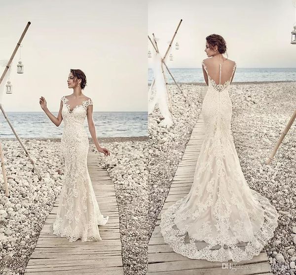 vintage beach wedding dresses mermaid appliques lace gorgeous sheer v-neck and back cap sleeve vintage lace wedding gowns custom made, White
vintage beach wedding dresses mermaid appliques lace gorgeous sheer v-neck and back cap sleeve vintage lace wedding gowns custom made, White