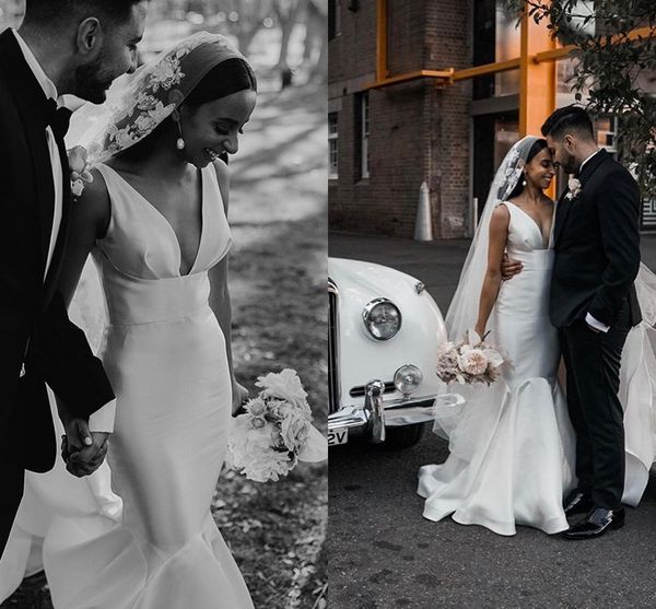 simple design mermaid wedding dresses 2020 vintage matte stain v-neck bohemian country bride outdoor reception wedding gown, White
simple design mermaid wedding dresses 2020 vintage matte stain v-neck bohemian country bride outdoor reception wedding gown, White