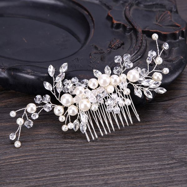 

diezi elegant wedding hair combs for bride crystal rhinestones pearls women hairpins bridal headpiece hair jewelry accessories, Golden;white