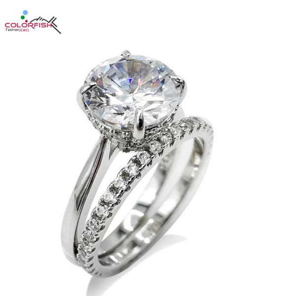 colorfish classic 4ct round cut solitaire engagement ring real 925 sterling silver wedding jewelry women's bridal ring set, Slivery;golden 
colorfish classic 4ct round cut solitaire engagement ring real 925 sterling silver wedding jewelry women's bridal ring set, Slivery;golden